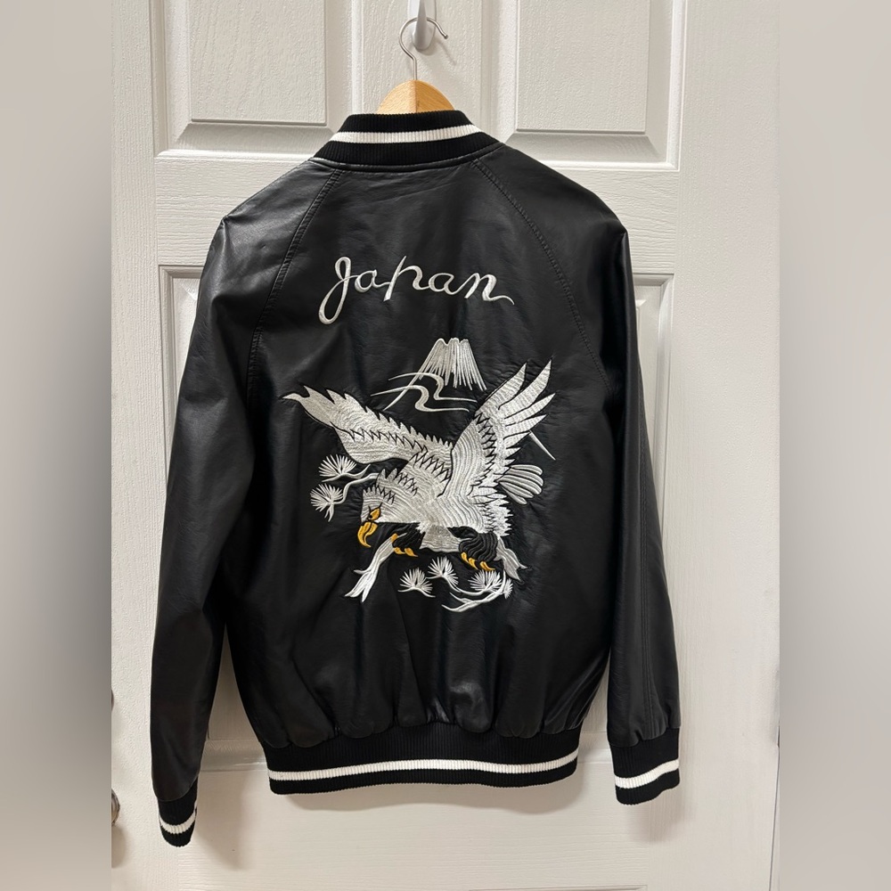 XRAY Jeans Faux Leather Viscose Bomber Japan Eagle Embroidered Jacket Size M